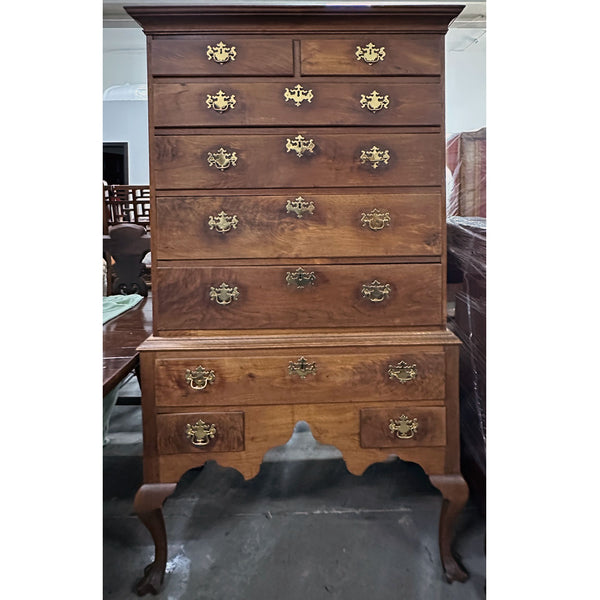 American Queen Anne Walnut Flat-Top Chest on Stand Highboy
