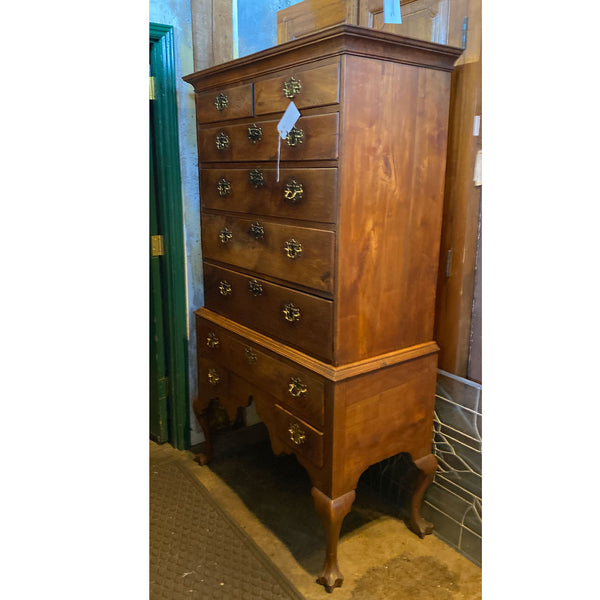 American Queen Anne Walnut Flat-Top Chest on Stand Highboy