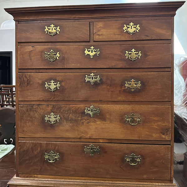 American Queen Anne Walnut Flat-Top Chest on Stand Highboy