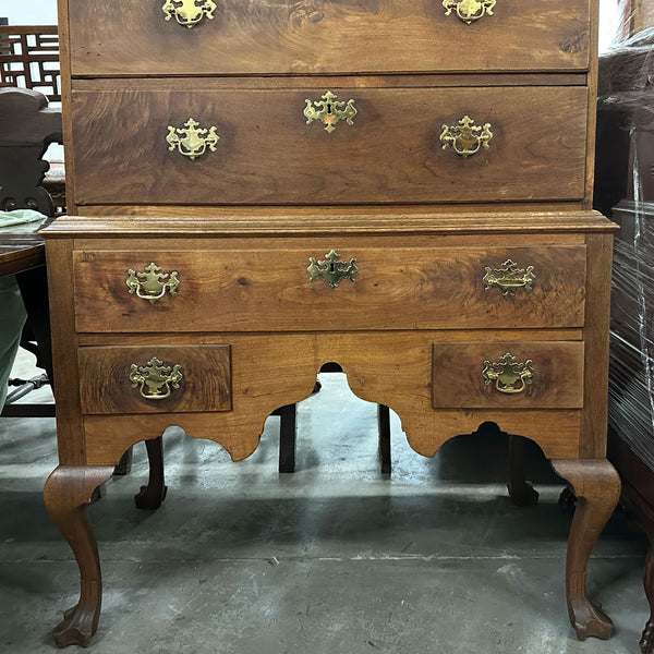 American Queen Anne Walnut Flat-Top Chest on Stand Highboy