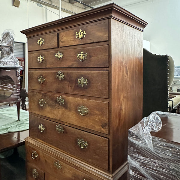 American Queen Anne Walnut Flat-Top Chest on Stand Highboy