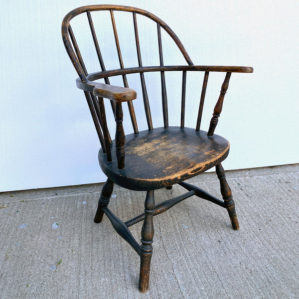 American Black Painted Sackback Child's Windsor Armchair