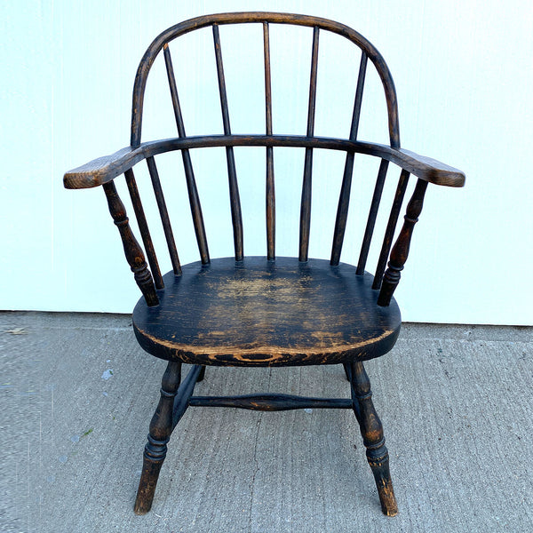 American Black Painted Sackback Child's Windsor Armchair