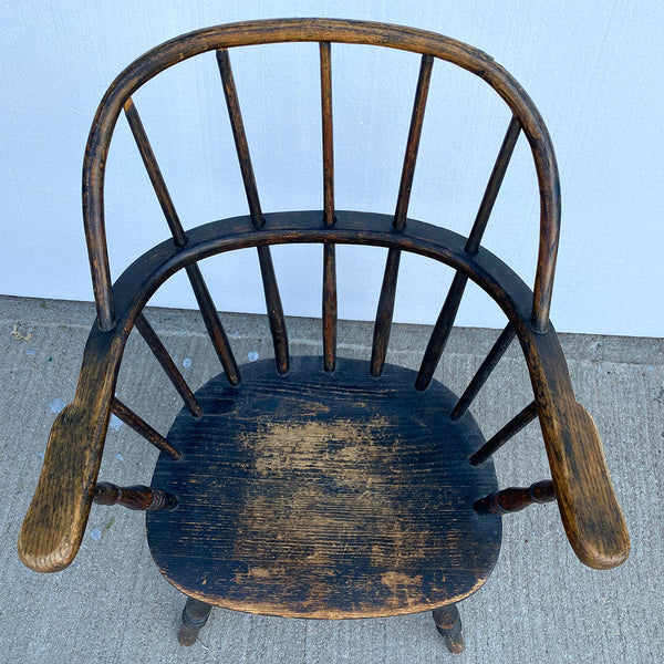 American Black Painted Sackback Child's Windsor Armchair