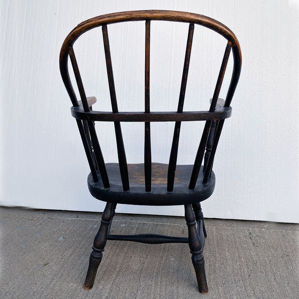 American Black Painted Sackback Child's Windsor Armchair