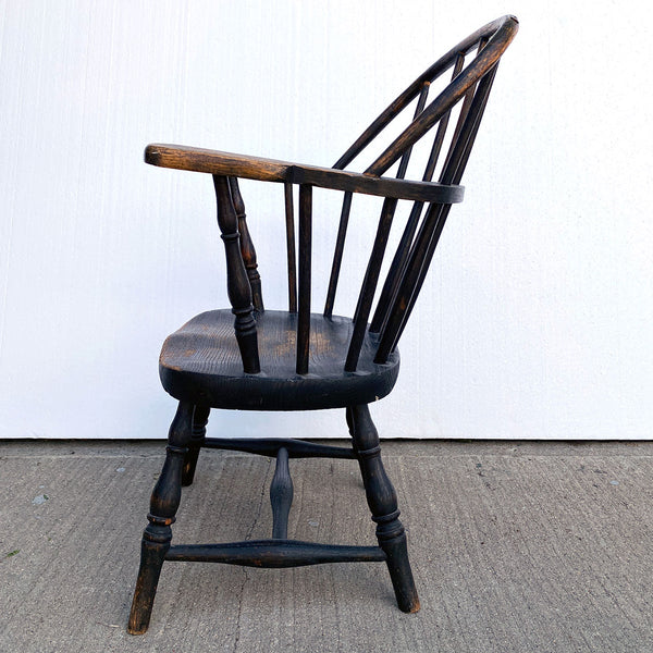 American Black Painted Sackback Child's Windsor Armchair