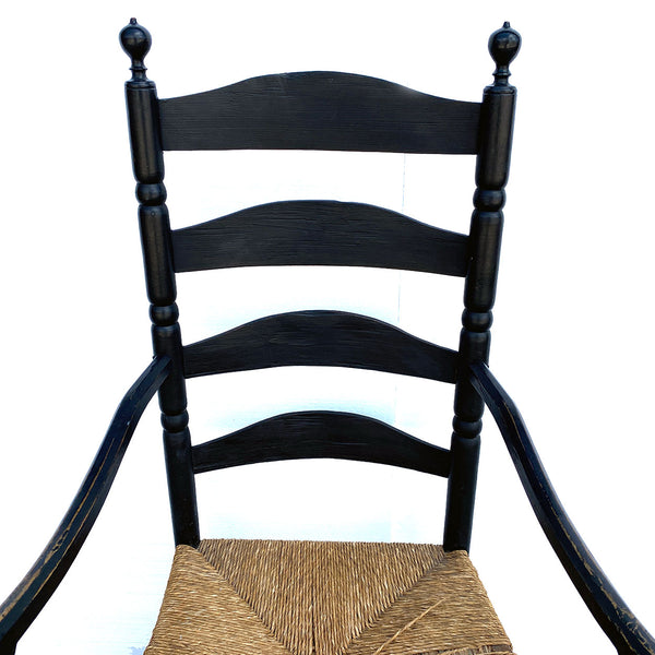 American New England Painted Maple Rush Seat Ladder Back Armchair