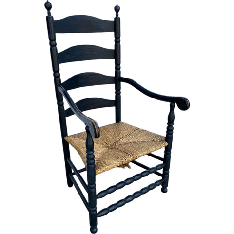 American New England Painted Maple Rush Seat Ladder Back Armchair