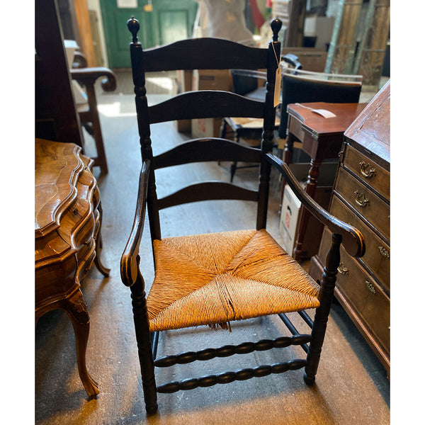 American New England Painted Maple Rush Seat Ladder Back Armchair