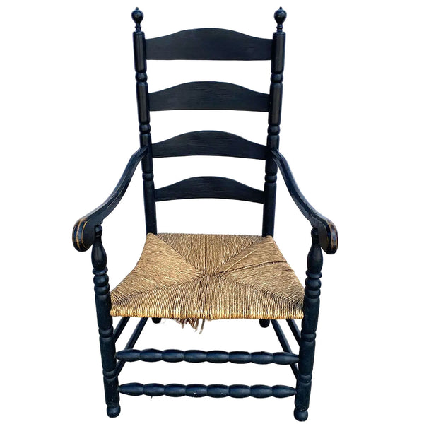 American New England Painted Maple Rush Seat Ladder Back Armchair