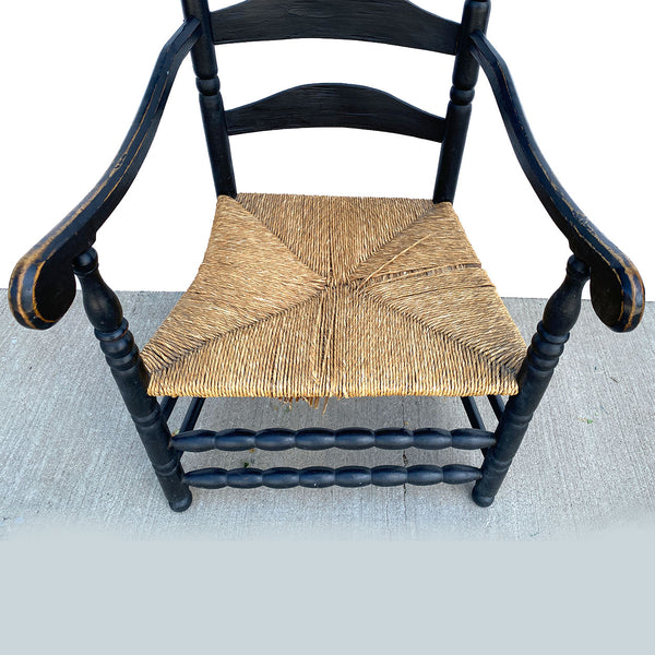 American New England Painted Maple Rush Seat Ladder Back Armchair