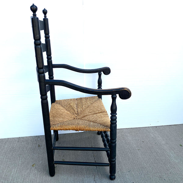 American New England Painted Maple Rush Seat Ladder Back Armchair