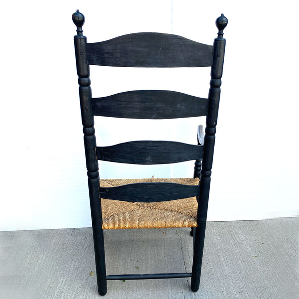 American New England Painted Maple Rush Seat Ladder Back Armchair