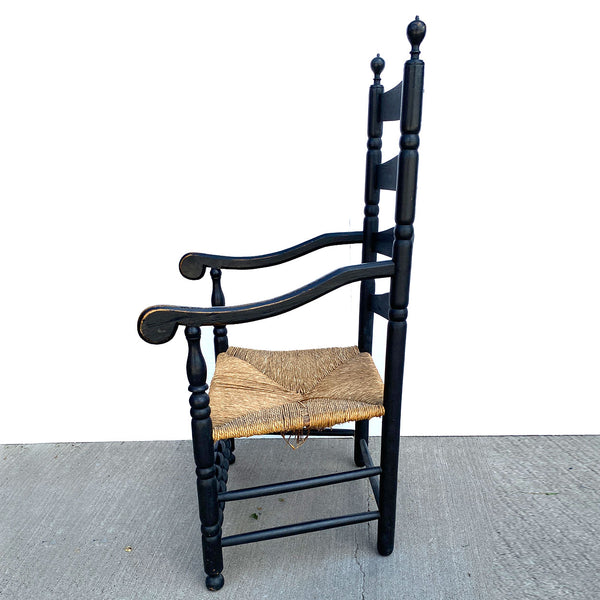American New England Painted Maple Rush Seat Ladder Back Armchair