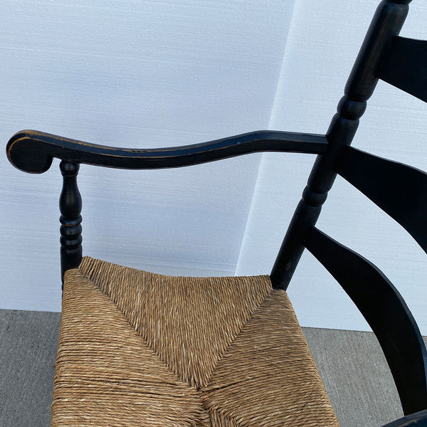 American New England Painted Maple Rush Seat Ladder Back Armchair