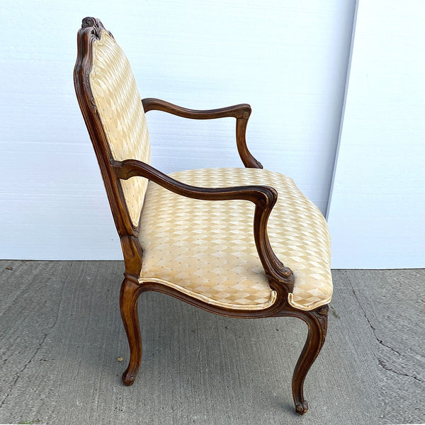 French Provincial Louis XV Style Walnut Upholstered Fauteuil Armchair
