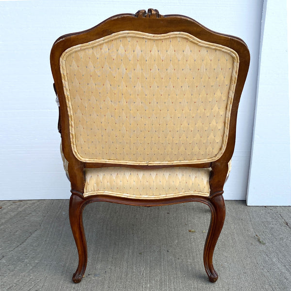 French Provincial Louis XV Style Walnut Upholstered Fauteuil Armchair