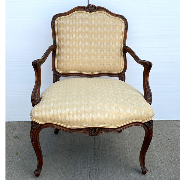 French Provincial Louis XV Style Walnut Upholstered Fauteuil Armchair