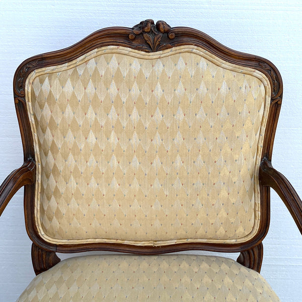 French Provincial Louis XV Style Walnut Upholstered Fauteuil Armchair