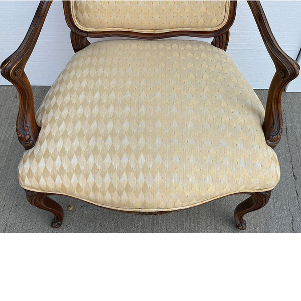 French Provincial Louis XV Style Walnut Upholstered Fauteuil Armchair
