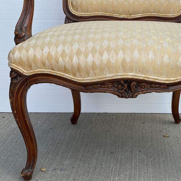 French Provincial Louis XV Style Walnut Upholstered Fauteuil Armchair