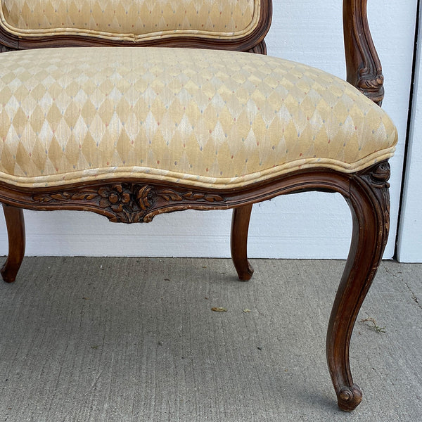 French Provincial Louis XV Style Walnut Upholstered Fauteuil Armchair