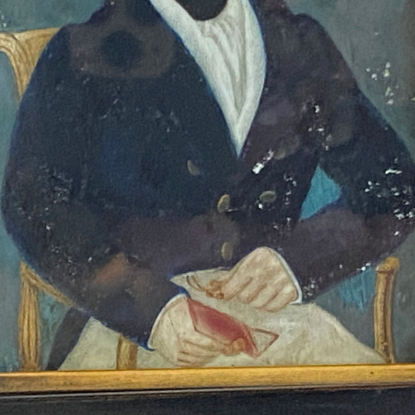 American School Folk Art Miniature Watercolor Painting, Portrait of a Gentleman