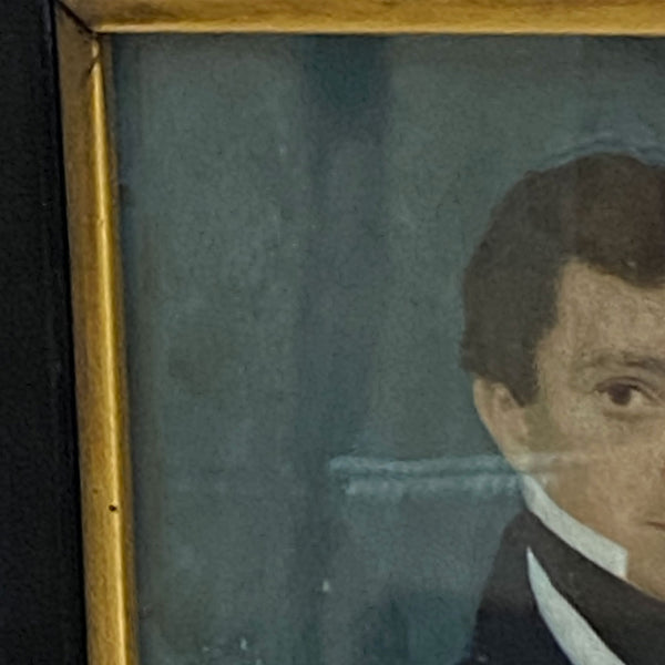 American School Folk Art Miniature Watercolor Painting, Portrait of a Gentleman