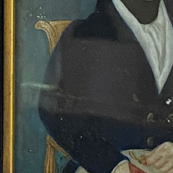 American School Folk Art Miniature Watercolor Painting, Portrait of a Gentleman
