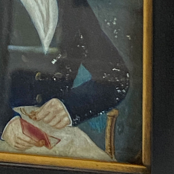 American School Folk Art Miniature Watercolor Painting, Portrait of a Gentleman