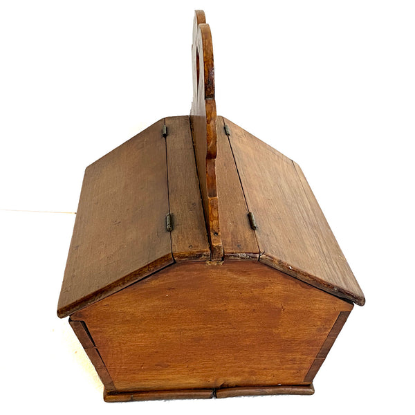 American New England Wooden Double-Lidded Cutlery Box