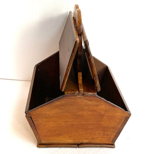 American New England Wooden Double-Lidded Cutlery Box