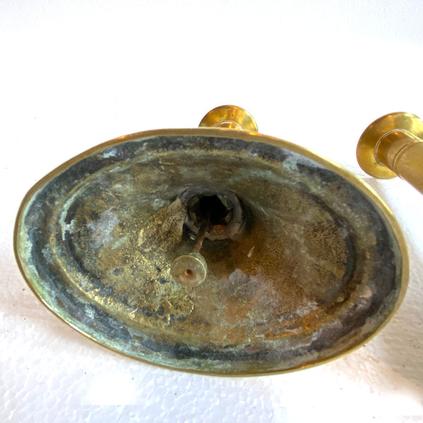 Pair of English Empire Brass Column-Form Candlesticks