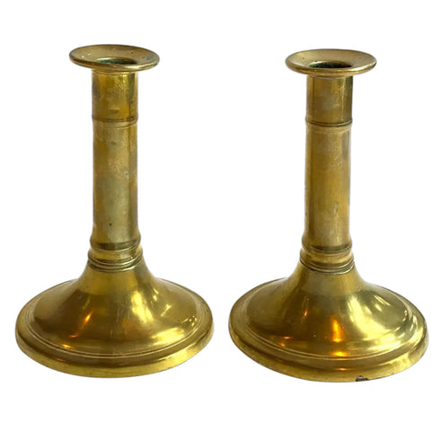 Pair of English Empire Brass Column-Form Candlesticks
