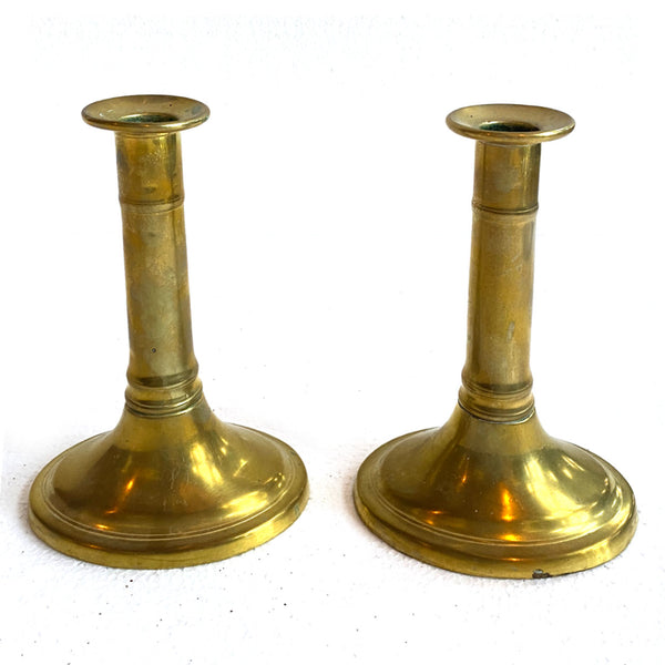 Pair of English Empire Brass Column-Form Candlesticks