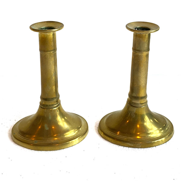 Pair of English Empire Brass Column-Form Candlesticks