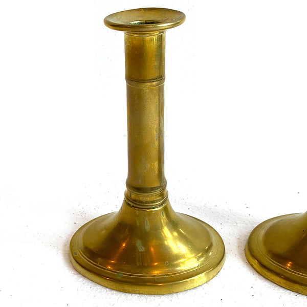 Pair of English Empire Brass Column-Form Candlesticks