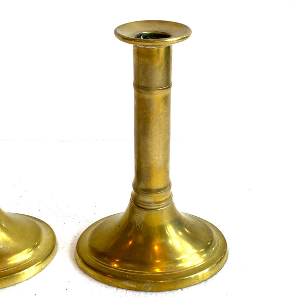 Pair of English Empire Brass Column-Form Candlesticks