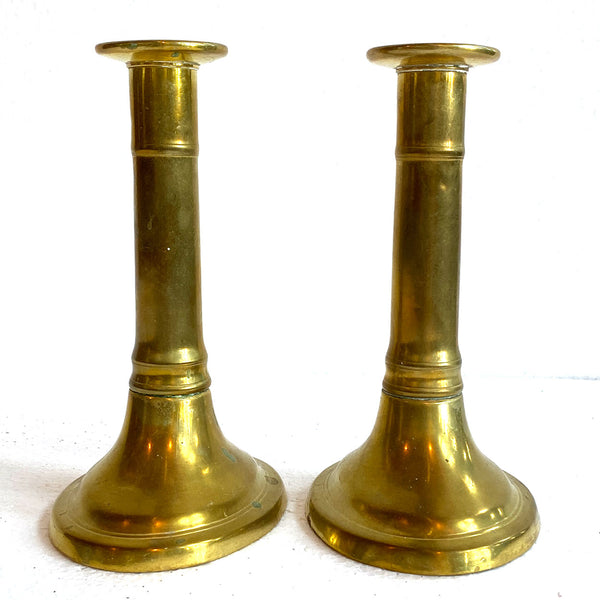 Pair of English Empire Brass Column-Form Candlesticks