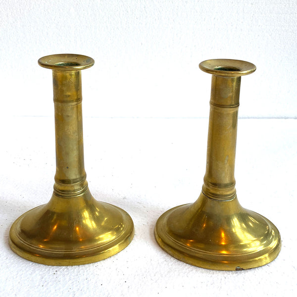 Pair of English Empire Brass Column-Form Candlesticks