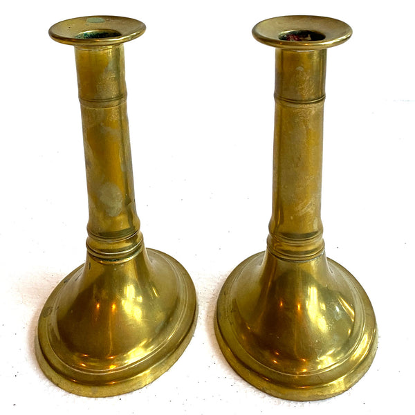 Pair of English Empire Brass Column-Form Candlesticks