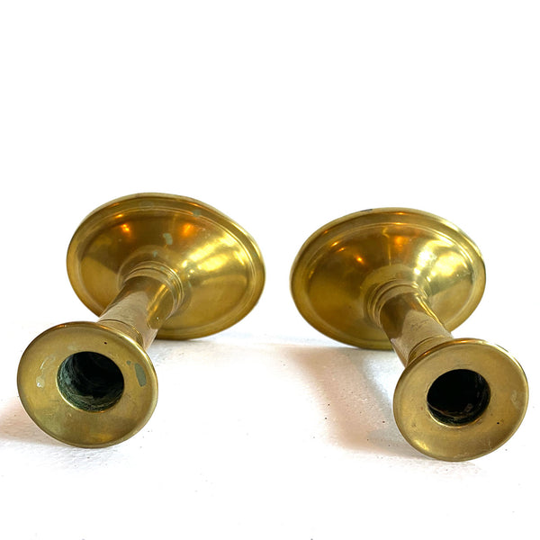 Pair of English Empire Brass Column-Form Candlesticks