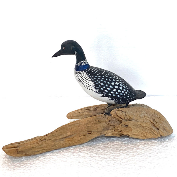 American New England DOROTHY BROWN Miniature Painted Wood Loon Bird Carving