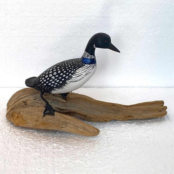 American New England DOROTHY BROWN Miniature Painted Wood Loon Bird Carving