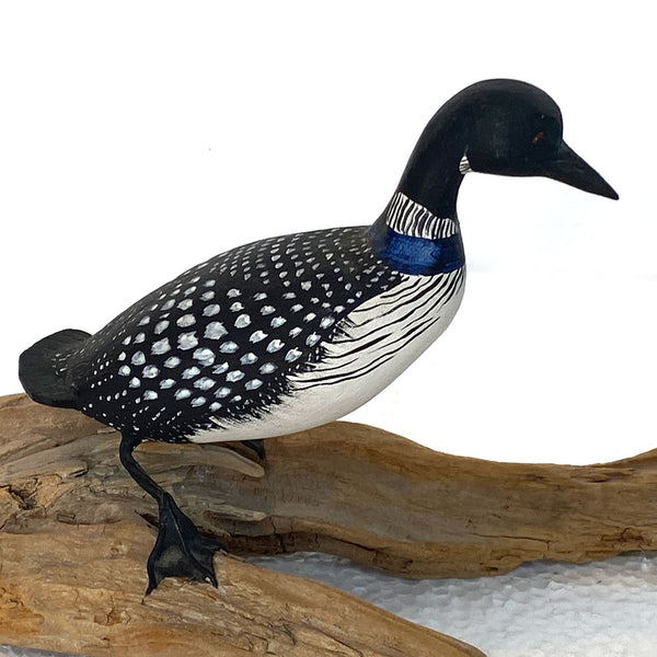 American New England DOROTHY BROWN Miniature Painted Wood Loon Bird Carving