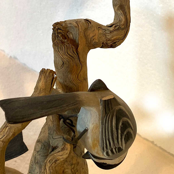 American New England WENDELL GILLEY Painted Wood Black-Capped Chickadees Carving