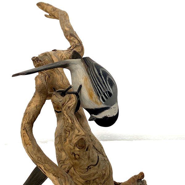 American New England WENDELL GILLEY Painted Wood Black-Capped Chickadees Carving