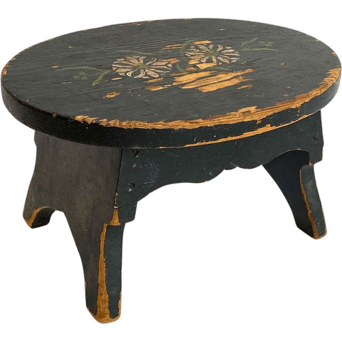 Small American Wooden Stencil Floral Painted Footstool