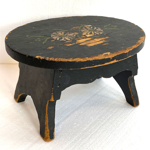 Small American Wooden Stencil Floral Painted Decorated Footstool