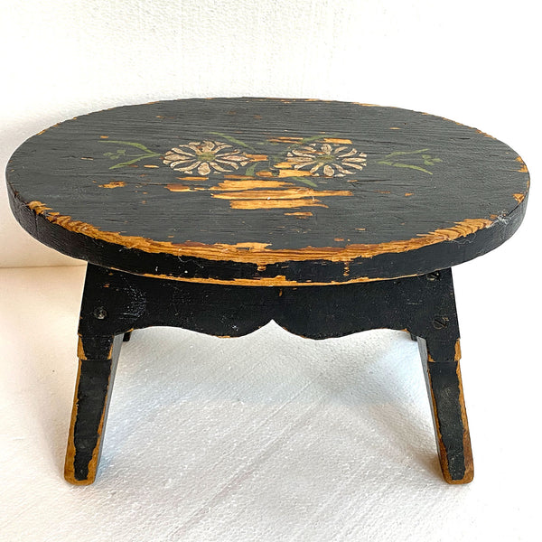 Small American Wooden Stencil Floral Painted Footstool